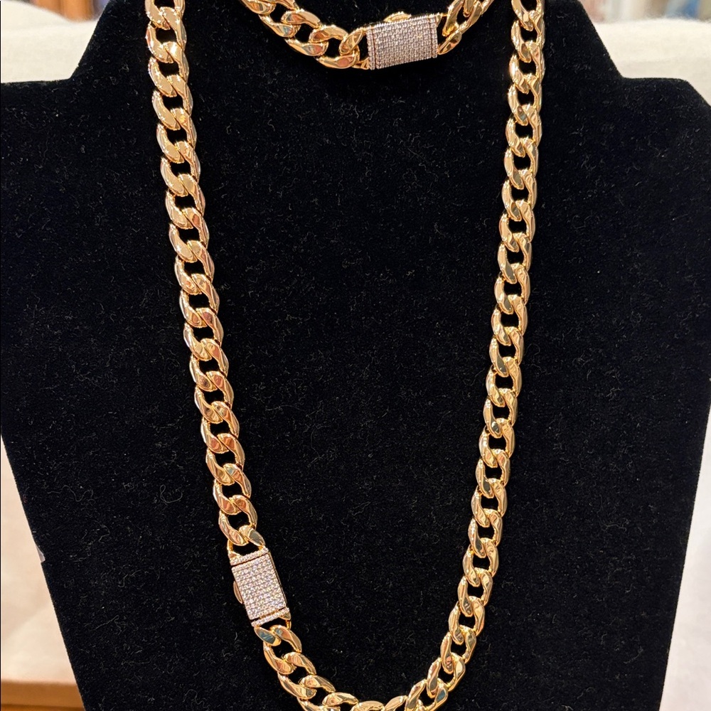 La Ore faux Gold Cuban Link Necklace with Pave Accents - ore italy with bracelet